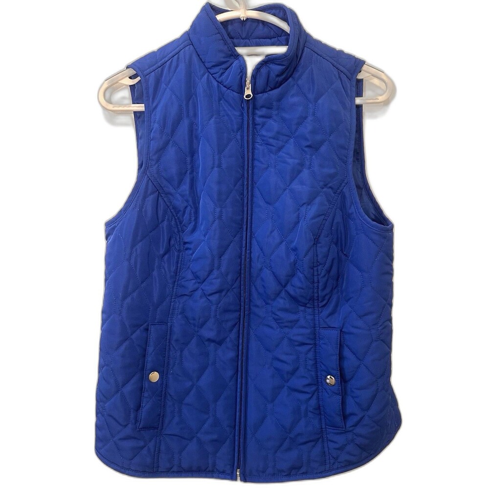 Croft & Barrow Vest Small Blue Polyester Sleeveless Quilted Lined Zip Up